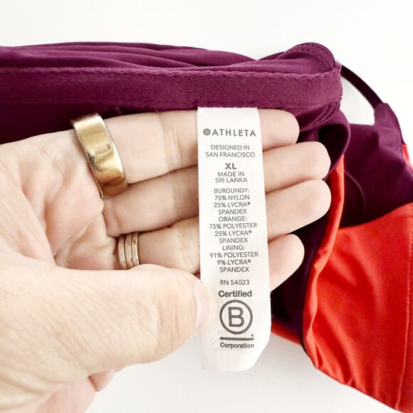 [Athleta] Orange Purple Asymmetrical Colorblock Scoop Neck Bikini Top Size XL - Picture 10 of 10